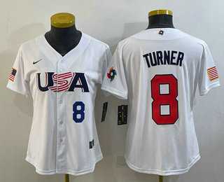 Womens USA Baseball #8 Trea Turner Number 2023 White World Classic Stitched Jersey->2023 world baseball classic->MLB Jersey